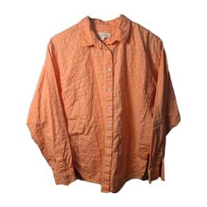 LOFT Ann Taylor Women's Size Medium Swiss Dot Melon Orange Button Up Blouse